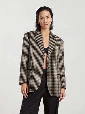 Everlane Black and Cream Gingham Oversized Blazer Size 0 (XS)